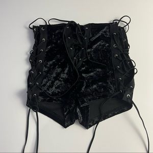 iheartraves black velvet lace up high waisted shorts